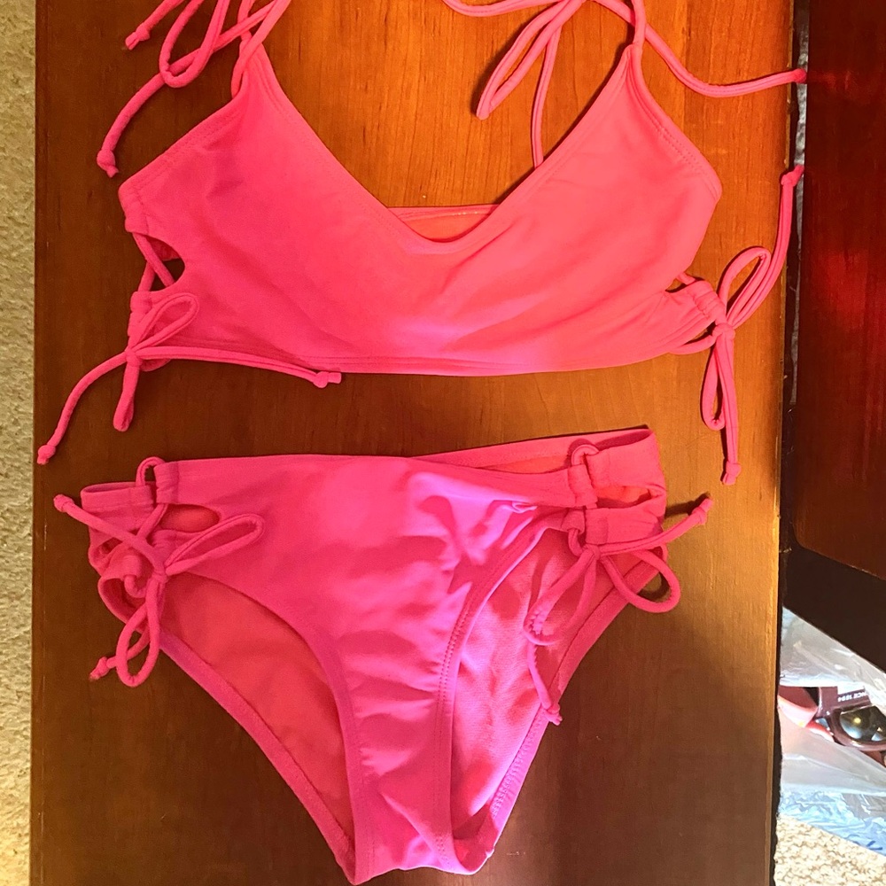 Vibrant Pink Bikini Set with Side Ties